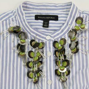 Women's Small Petite Banana Republic Sleeveless Striped Button Shirt w/ Applique